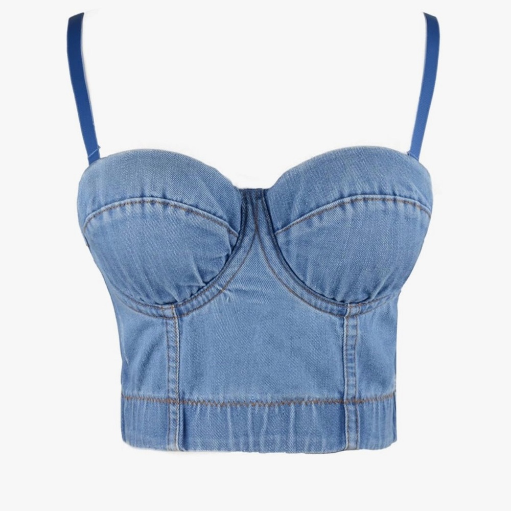 Denim Bustier Crop Top - Light Blue